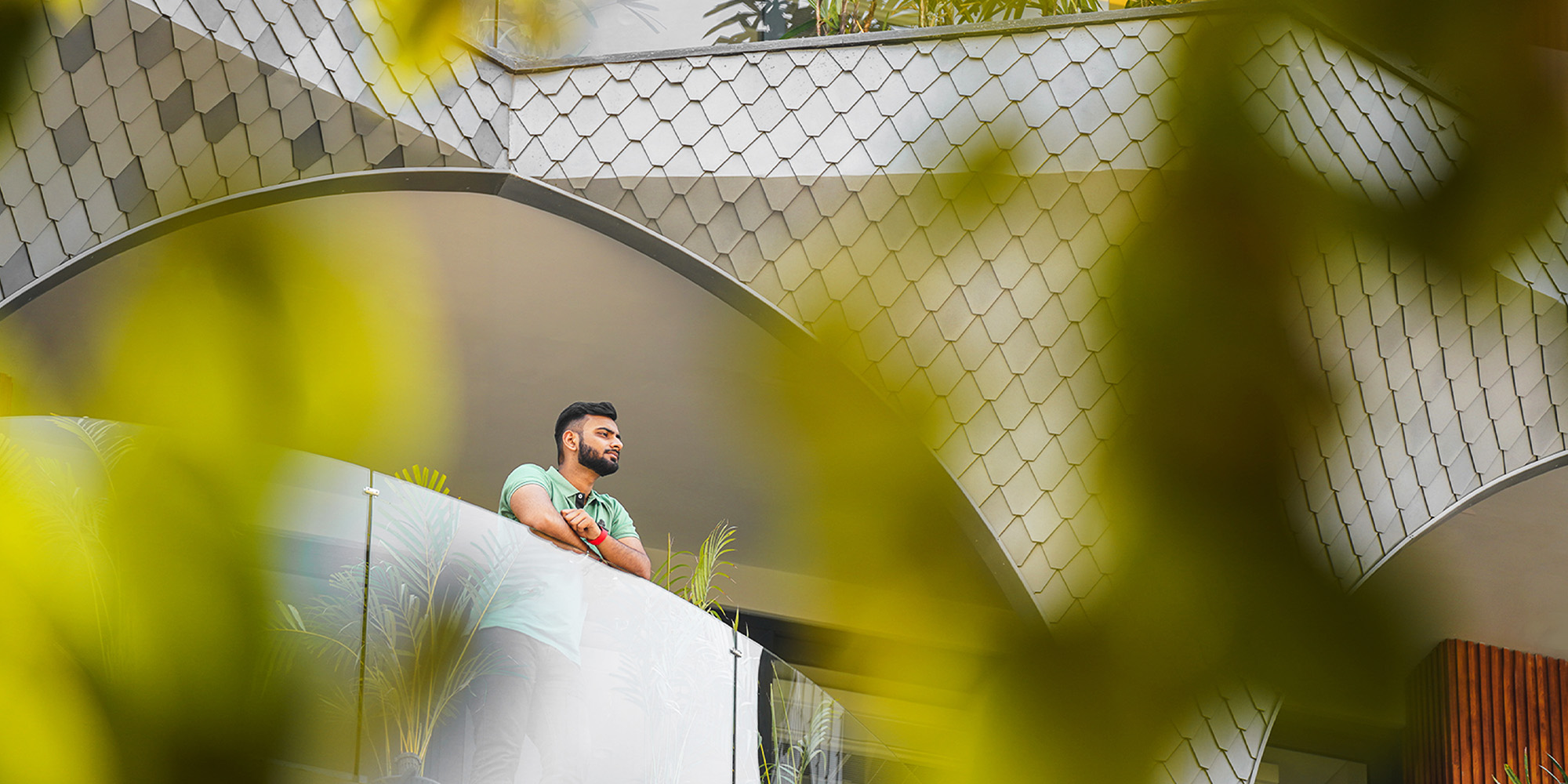 Sustainable metal facade design used in modern residential building exterior