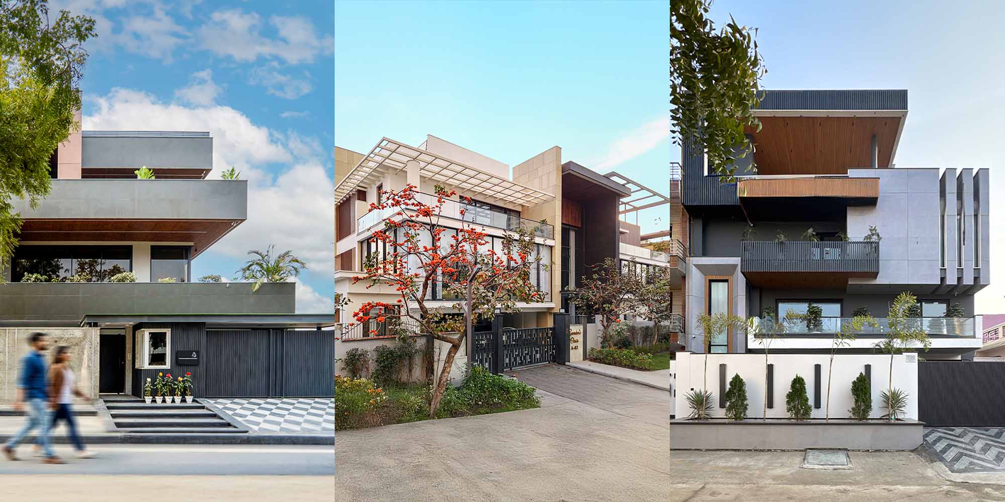 Modern house elevation design in India featuring parametric metal facade, perforated panels, and architectural lighting for 2026 trends